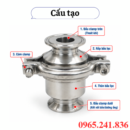 Cấu tạo bầu lọc khí vi sinh clamp