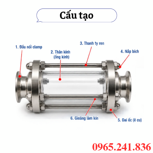 Cấu tạo bộ quan sát dạng trụ 2 đầu clamp vi sinh