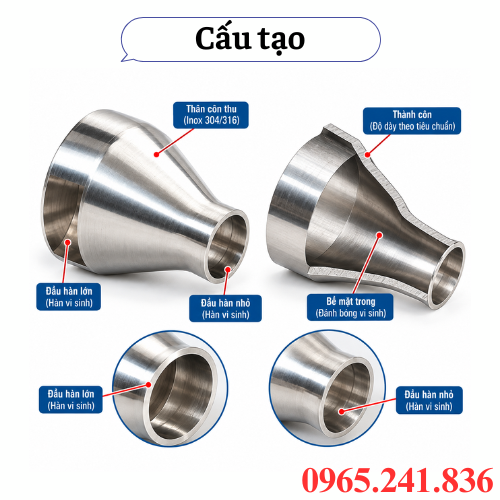 Cấu tạo côn thu hàn inox vi sinh