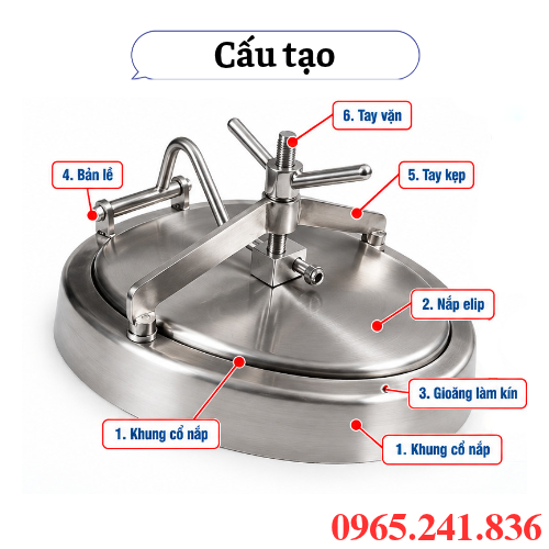 Cấu tạo nắp elip kh&ocirc;ng &aacute;p vi sinh