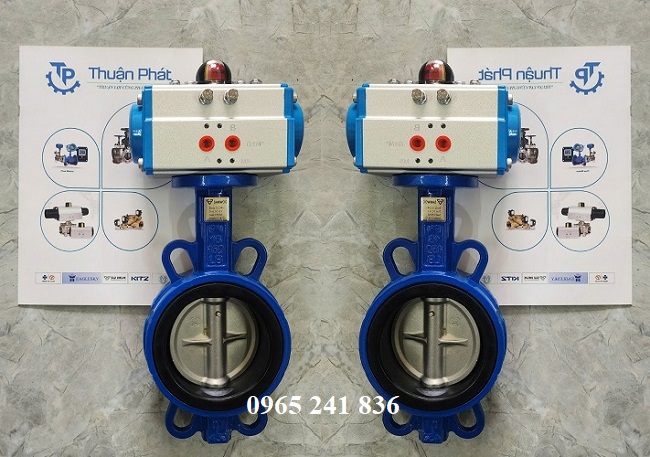 van bướm thân gang cánh inox điều khiển khí nén Hàn Quốc