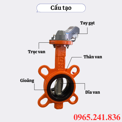 Cấu tạo van bướm gang tay gạt Ch&acirc;u &Acirc;u